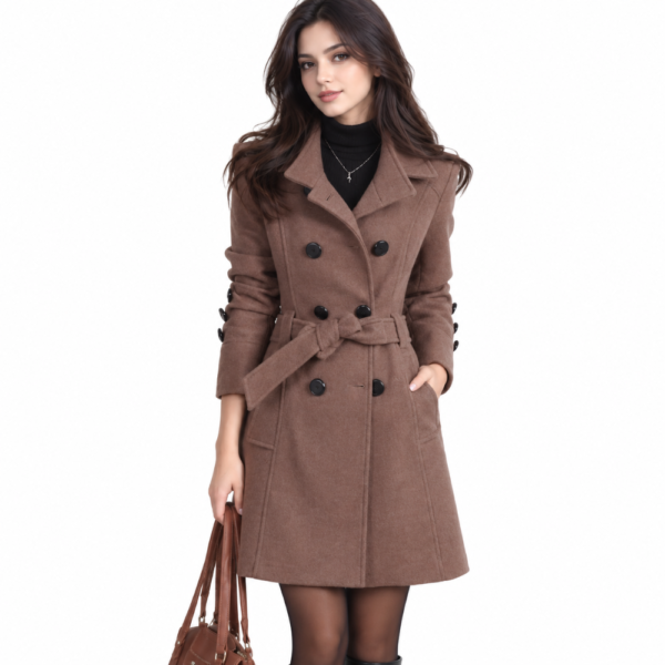 Ladies Jackets Wool Coats Double Breasted Mid Length