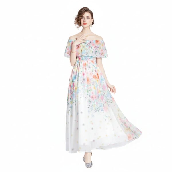 Split Chiffon Dress Women High Waist Printed